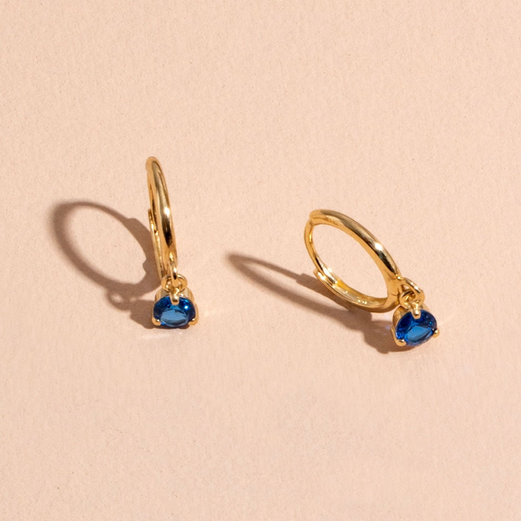 Blue Glimmer Drop Huggie Earrings | 9ct Gold - Earrings New