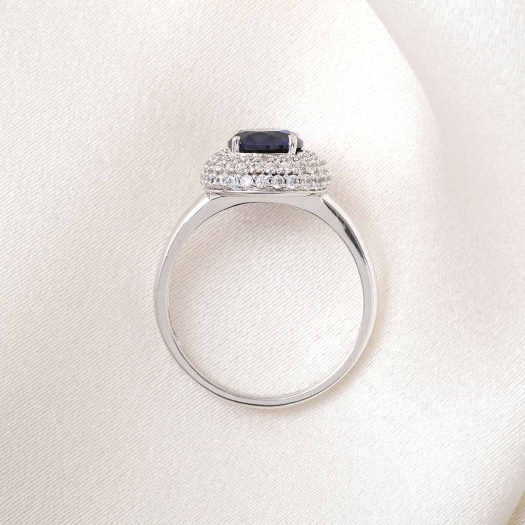 Blue Round Zirconia Ring | 9ct White Gold - P - Rings