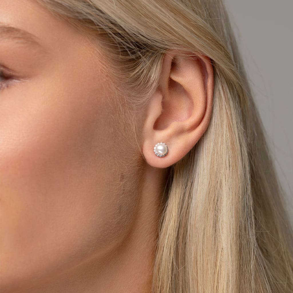 Bridesmaid Pearl & CZ Earrings | Sterling Silver