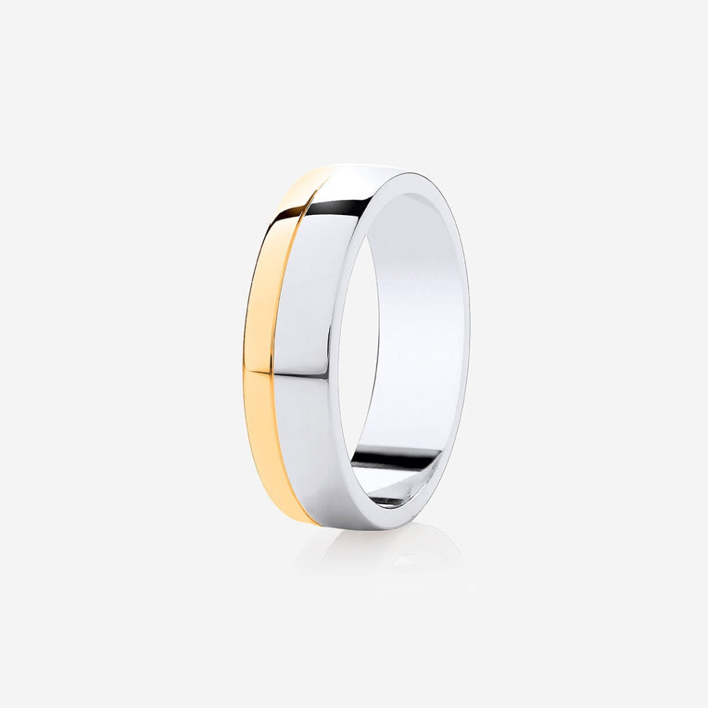Off Set Wedding Ring | 9ct Two Toned Gold - Rings