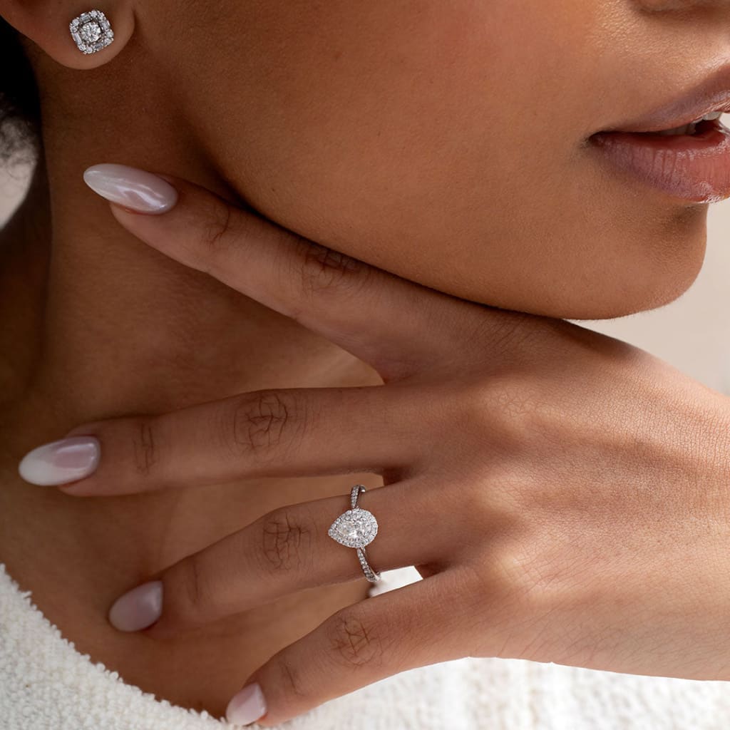 CAITRIONA | Pear Halo Diamond Set in Platinum 0.75ct