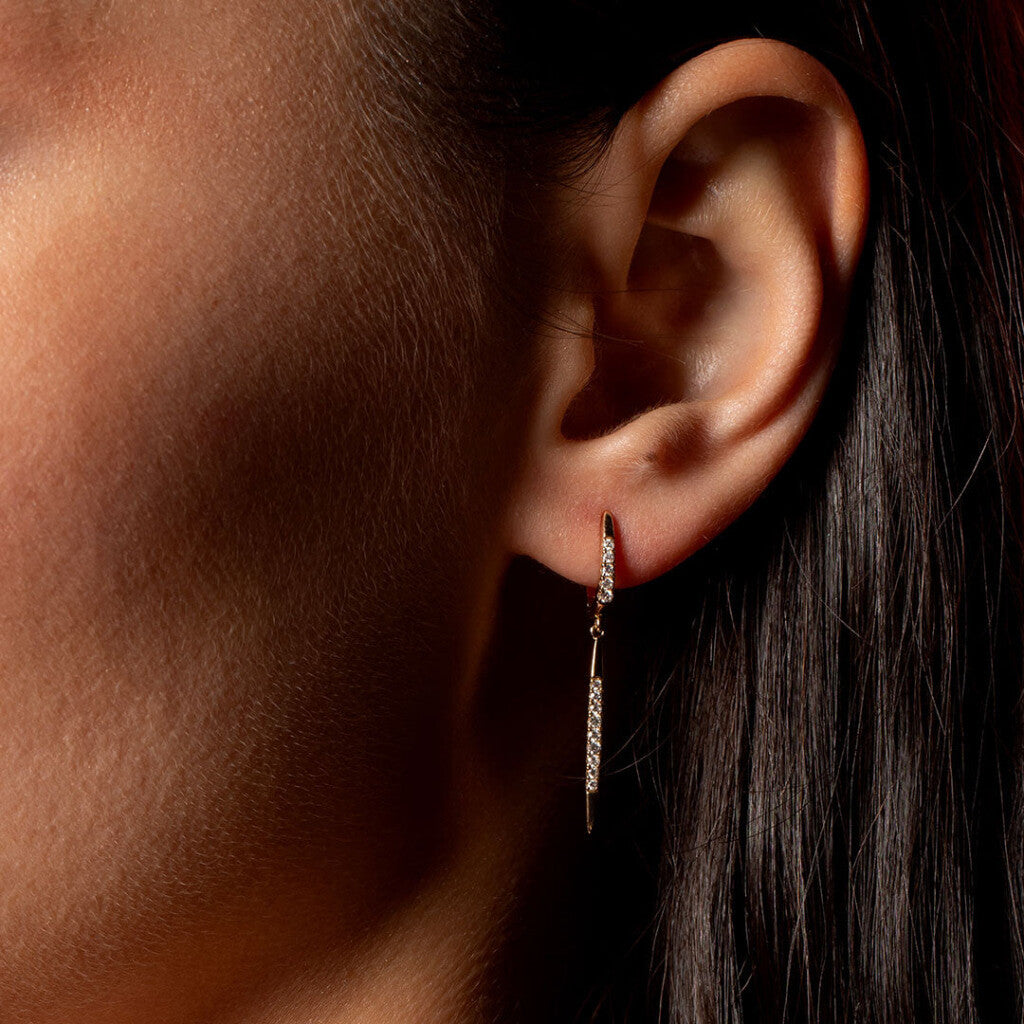 Carlisle Diamond Drop Earrings on models ear photo 2