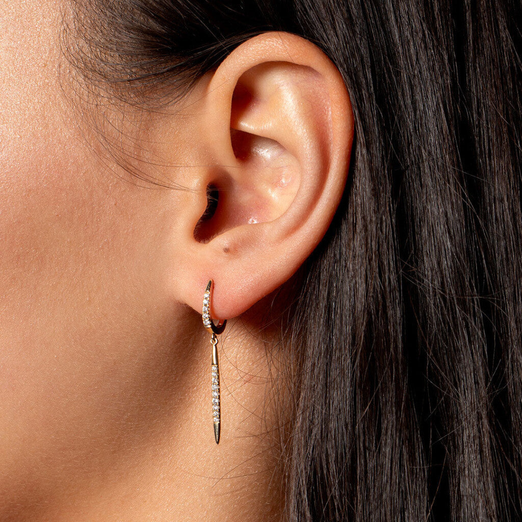 Carlisle Diamond Drop Earrings on models ear photo 1