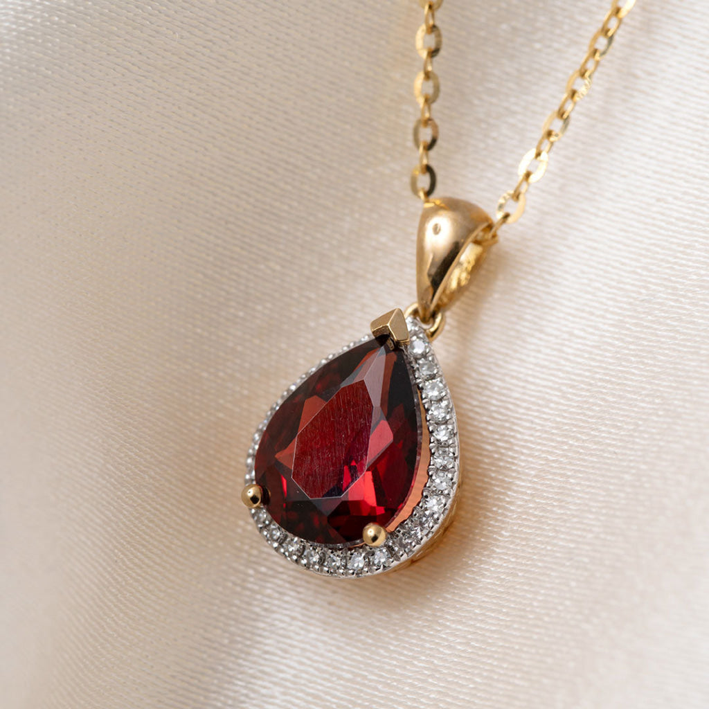 Celine Garnet & Diamond Necklace | 9ct Yellow Gold