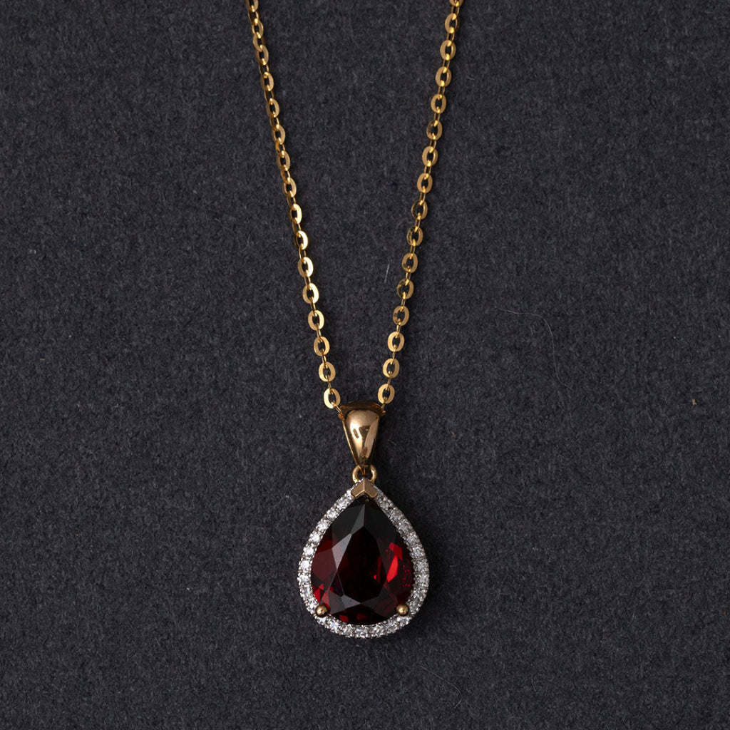 Celine Garnet & Diamond Necklace | 9ct Yellow Gold