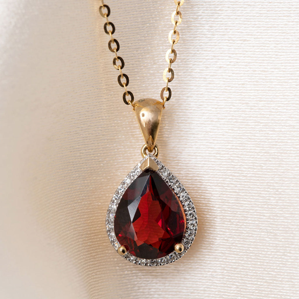 Celine Garnet & Diamond Necklace | 9ct Yellow Gold