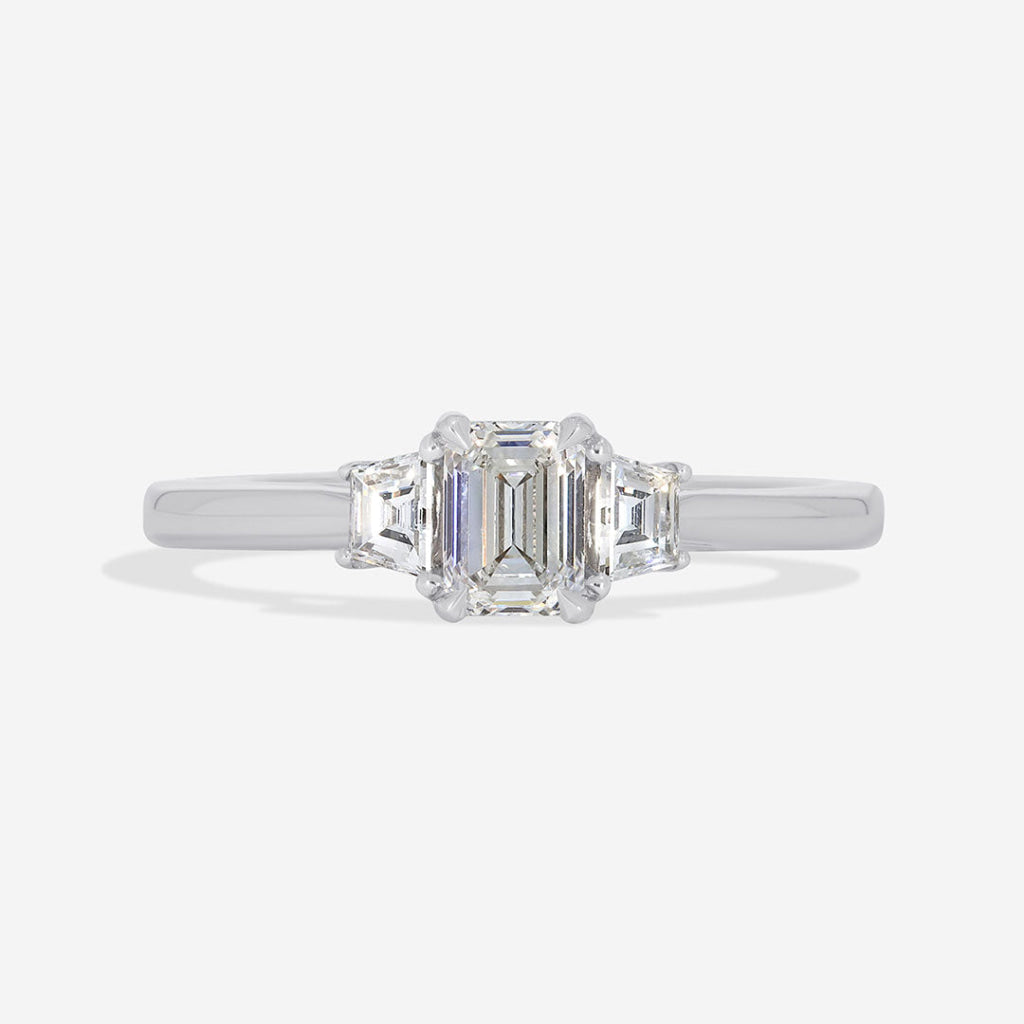 CHICAGO 0.68ct | Emerald Cut 3-Stone Natural Diamond Engagement Ring in Platinum