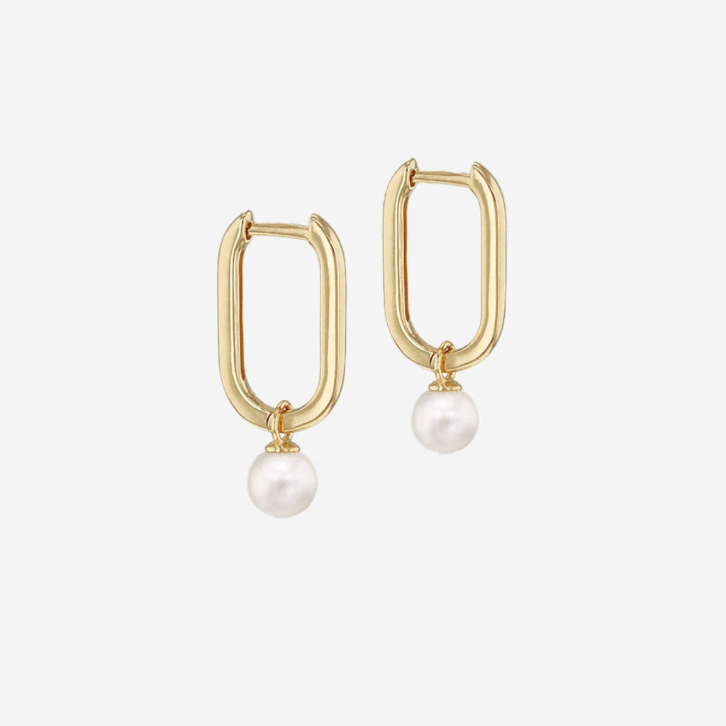 Paperclip Pearl Huggie Earrings | 9ct Gold - Earrings