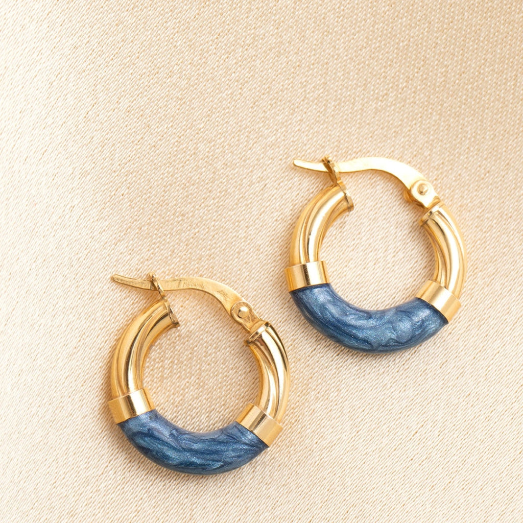 gold hoop earrings with blue enamel 1