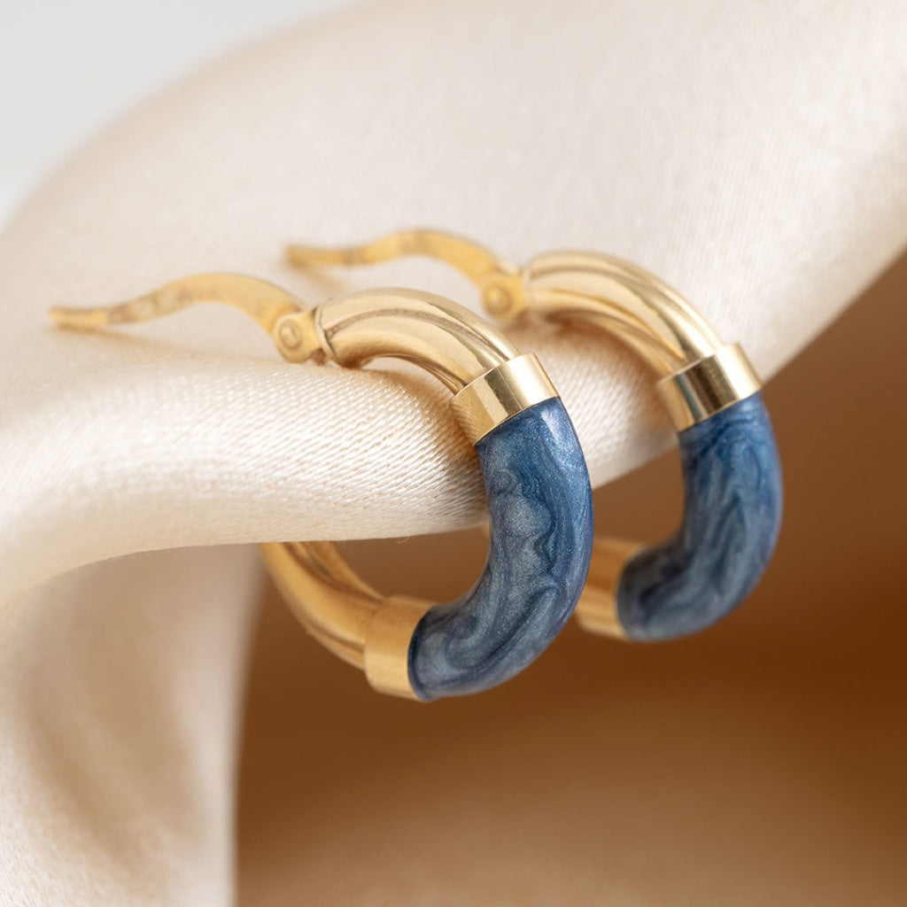 gold hoop earrings with blue enamel 11