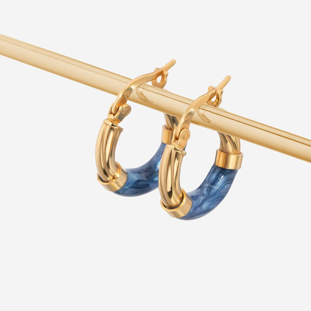 Ciao Bella 9ct gold hoops with blue colour enamel