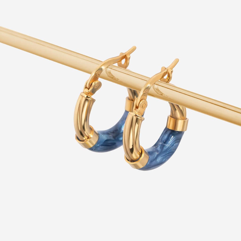 Ciao Bella | 9ct Gold Blue Enamel Hoops