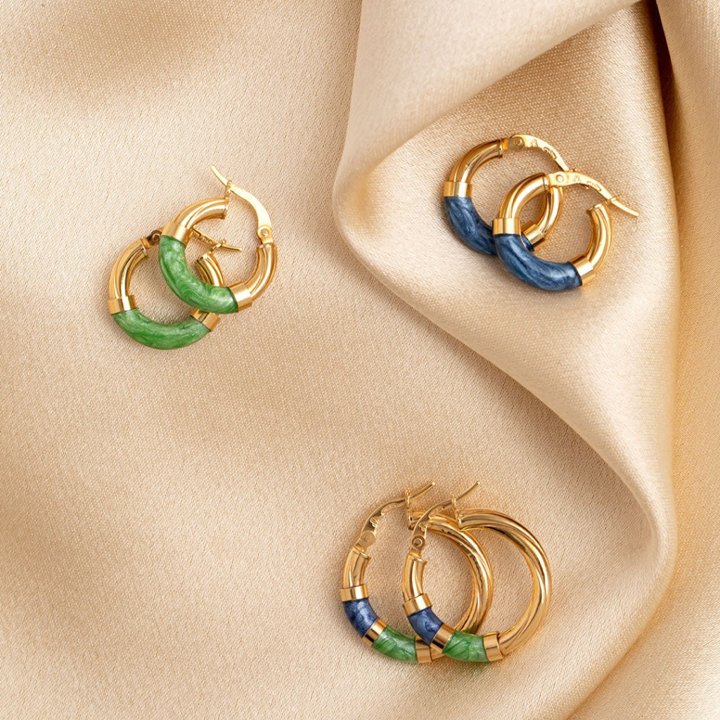 gold hoop earrings with blue enamel 22