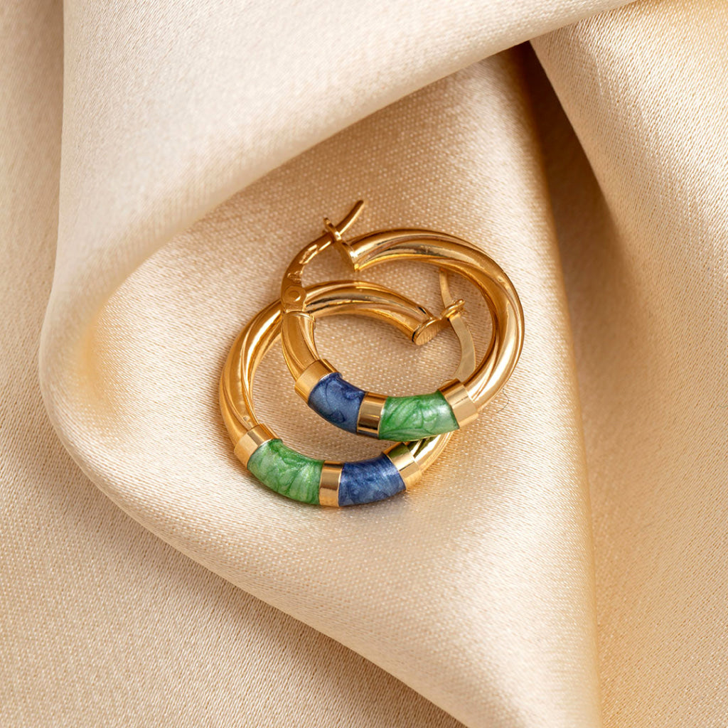 Ciao Bella | 9ct Gold Blue & Green Enamel Hoops