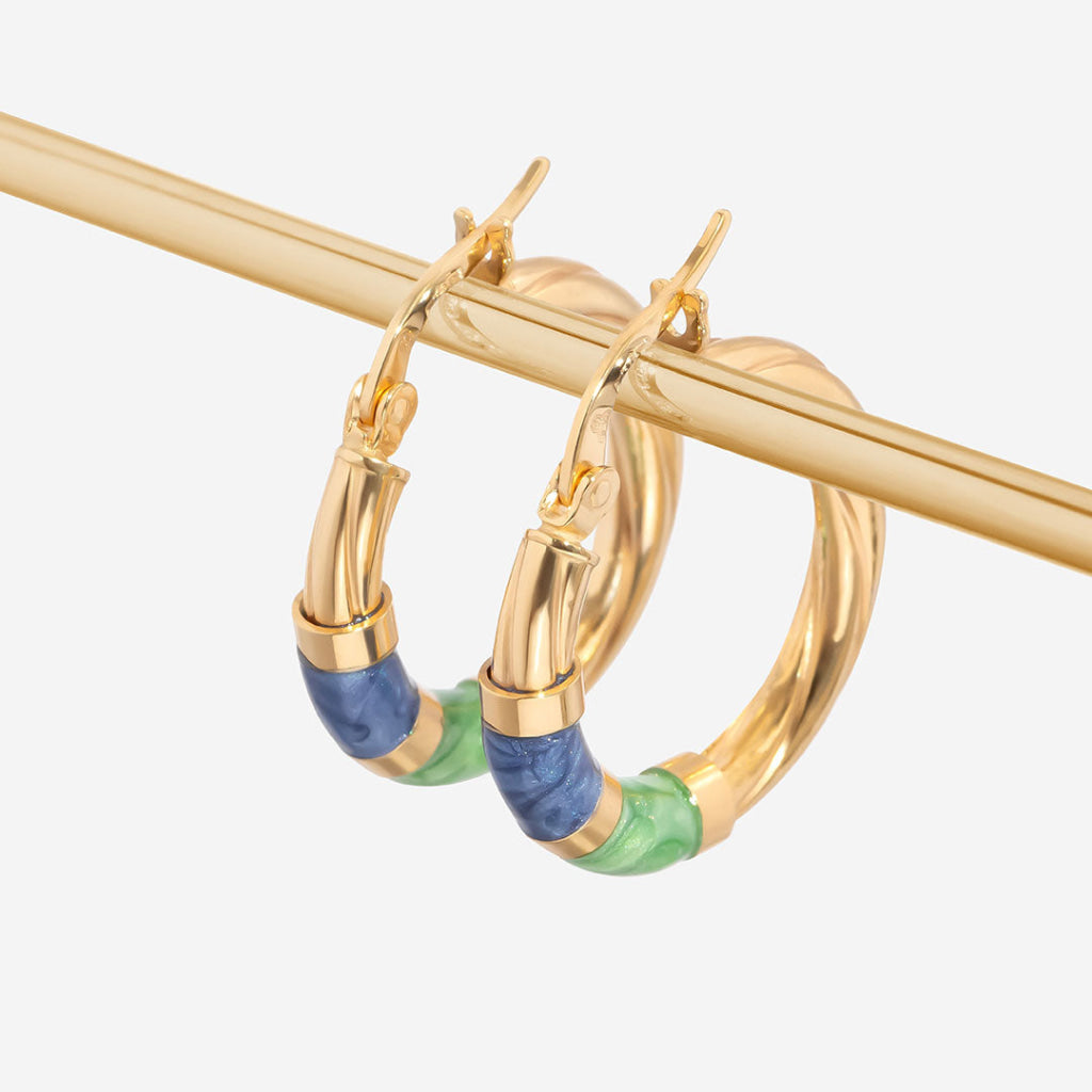 Ciao Bella | 9ct Gold Blue & Green Enamel Hoops