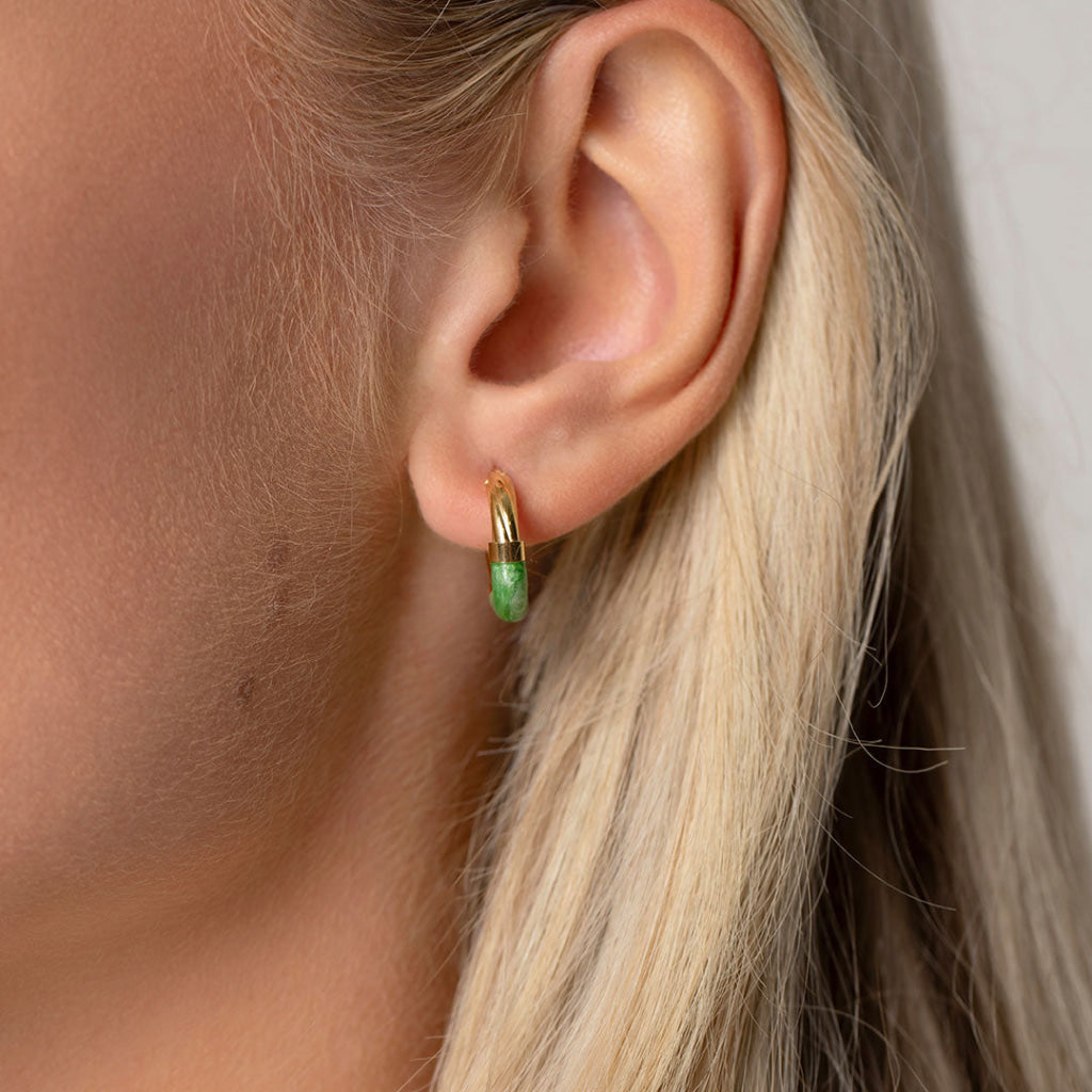 Ciao Bella | 9ct Gold Green Enamel Hoops