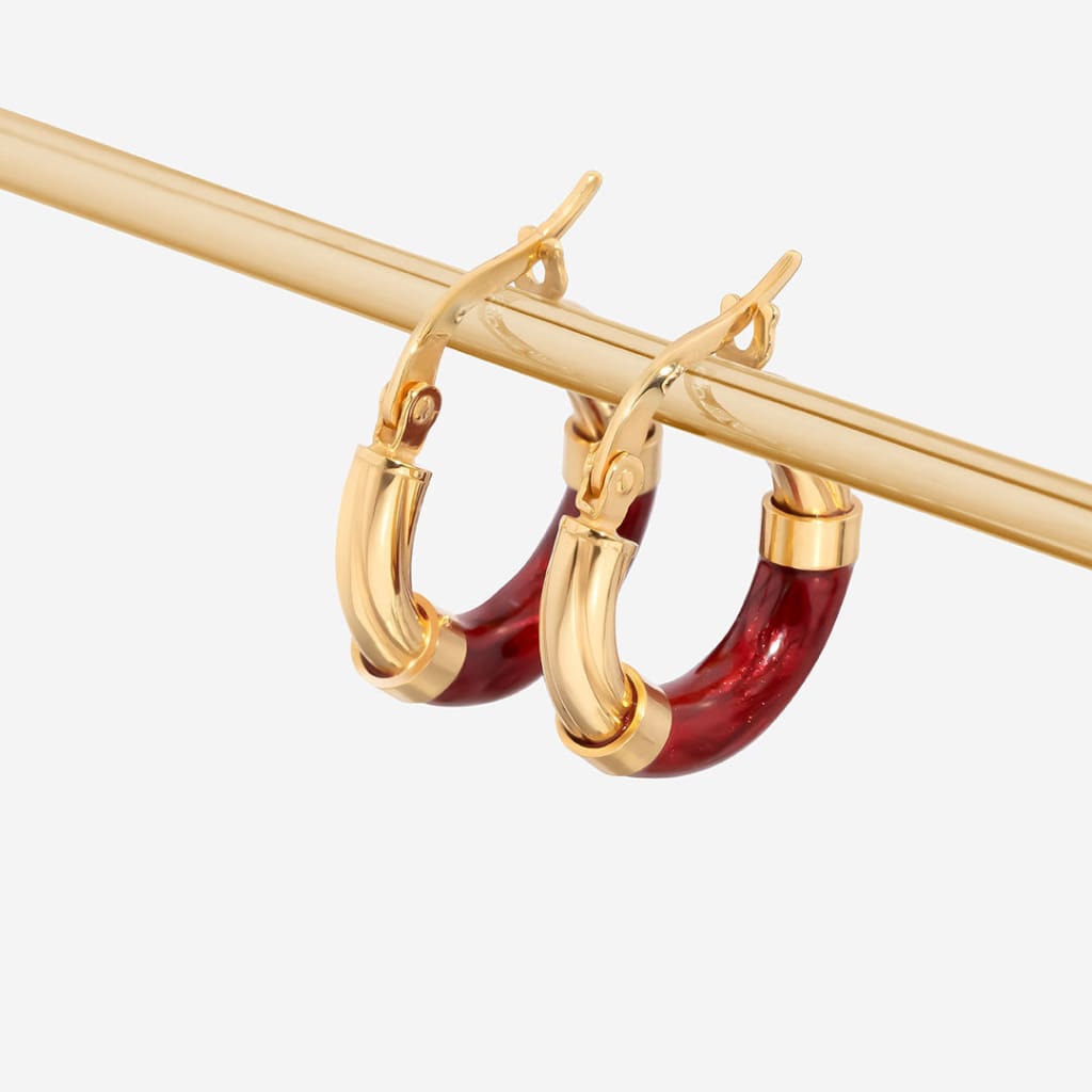 Ciao Bella | 9ct Gold Red Enamel Hoops
