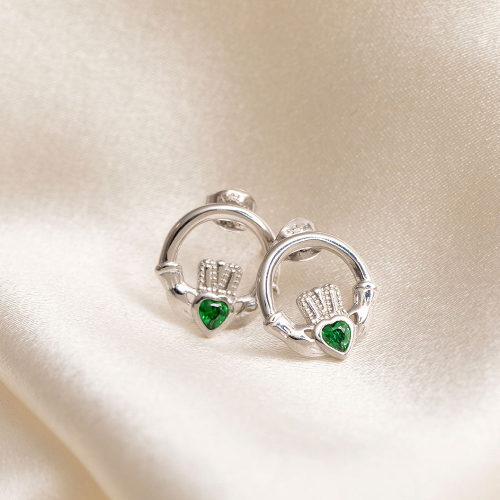 Claddagh Green Earrings | Sterling Silver - Earrings
