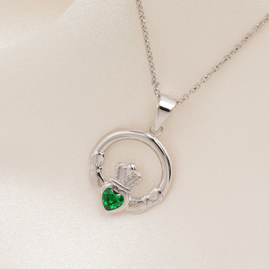 Claddagh Green Necklace | Sterling Silver