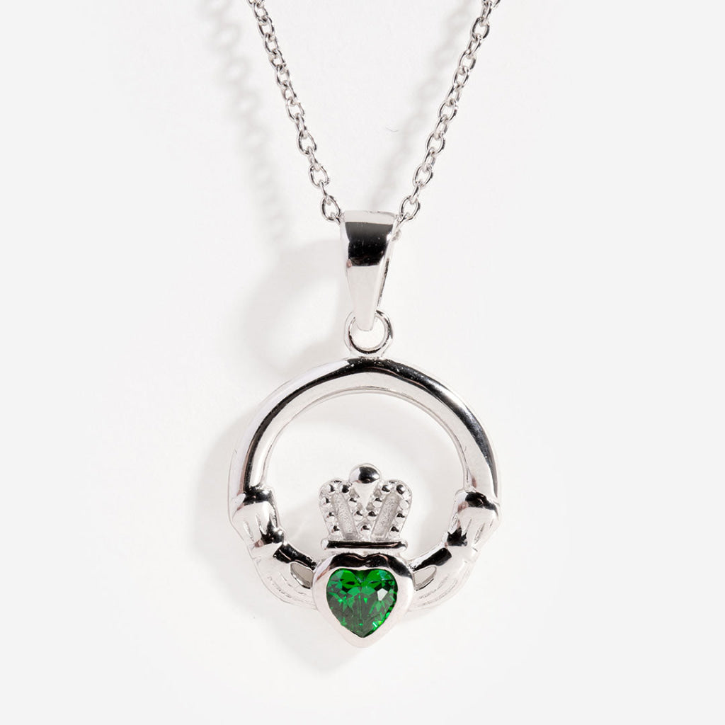 Claddagh Green Necklace | Sterling Silver