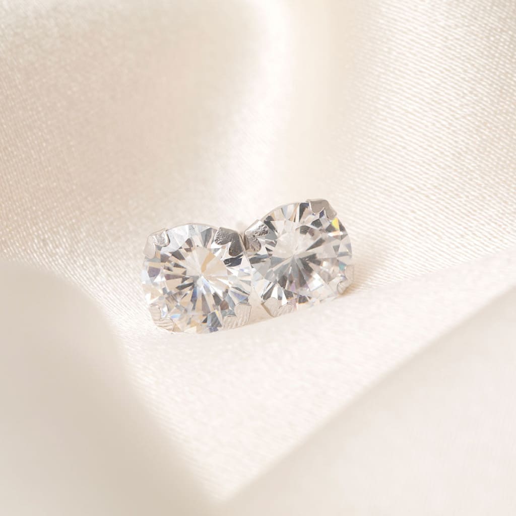 Classic Sparkle - 8mm Earrings | 9ct White Gold - Earrings