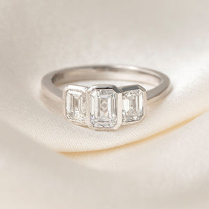 CLODAGH 1.50ct | Emerald Cut Bezel Set Lab Grown Diamond Engagement Ring in Platinum
