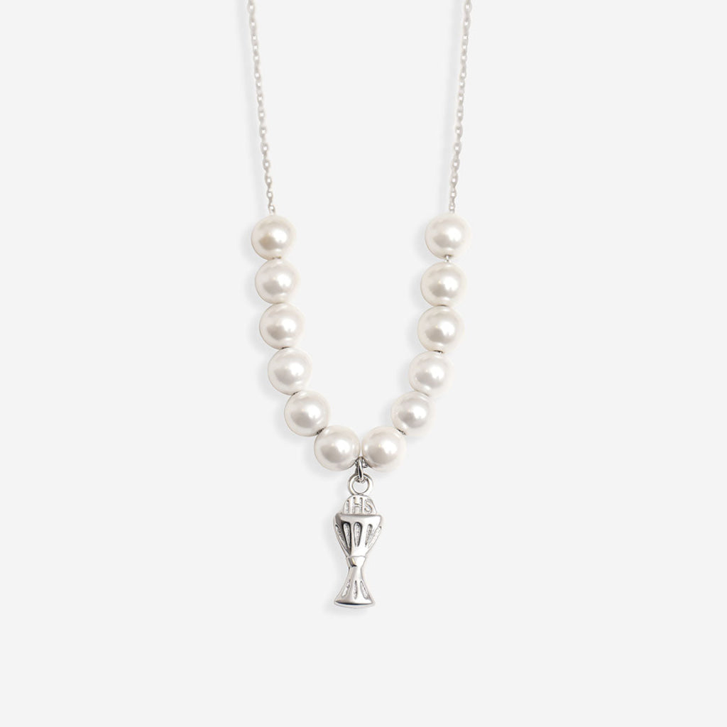 Pearl & chalice necklet on white background