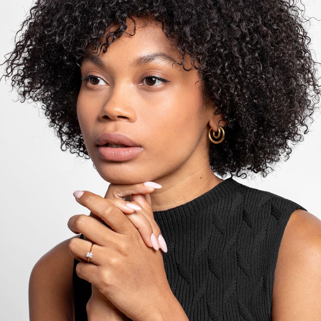 Model wearing Cora Diamond Engagement Ring