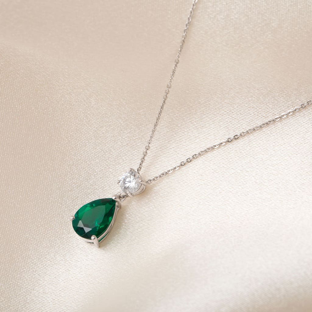 Created Emerald Pear Drop Necklace | 9ct White Gold