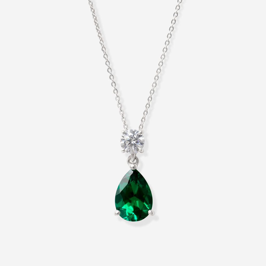 Created Emerald Pear Drop Necklace | 9ct White Gold