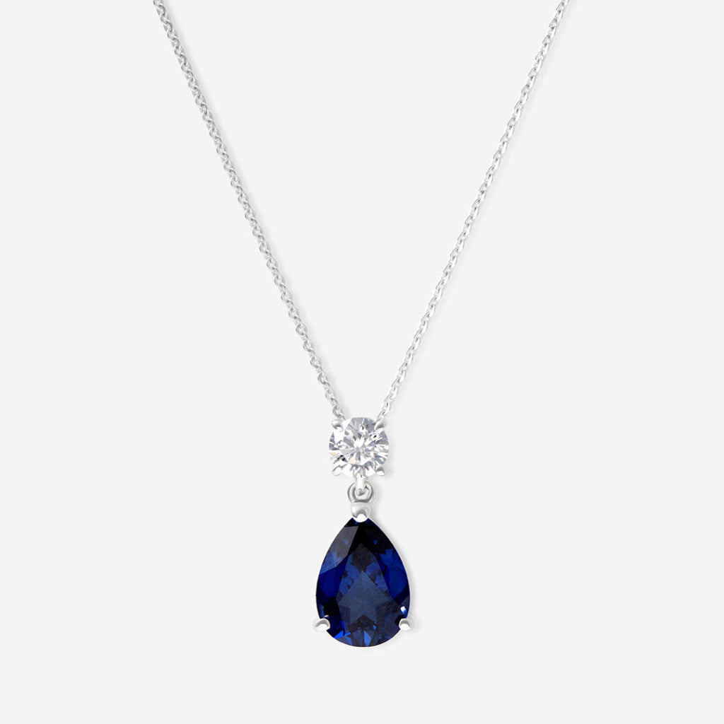 Created Sapphire Pear Drop Necklace | 9ct White Gold