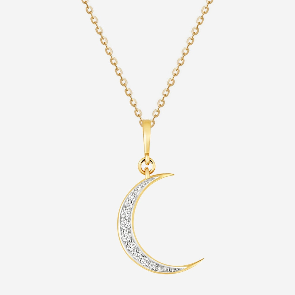 Cresent Moon Diamond Necklace | 9ct Gold