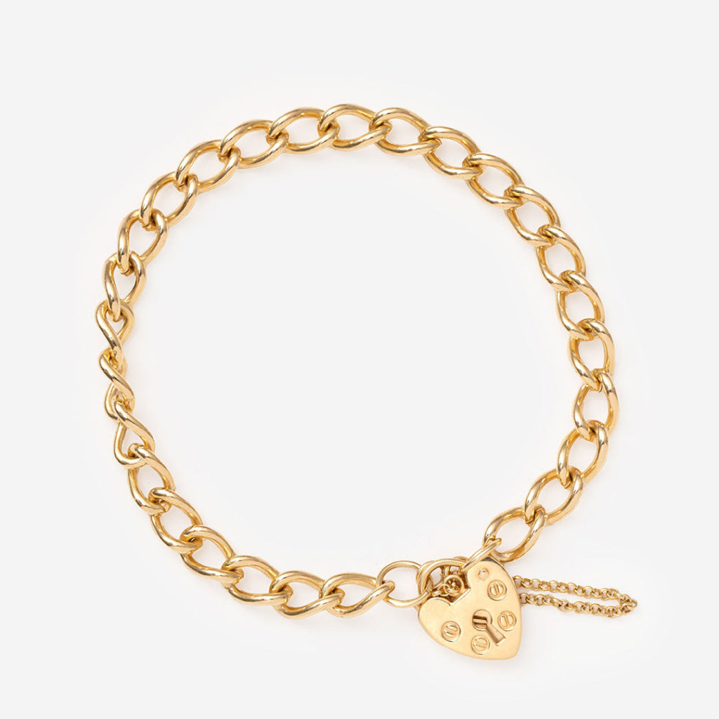 solid curb heart charm bracelet