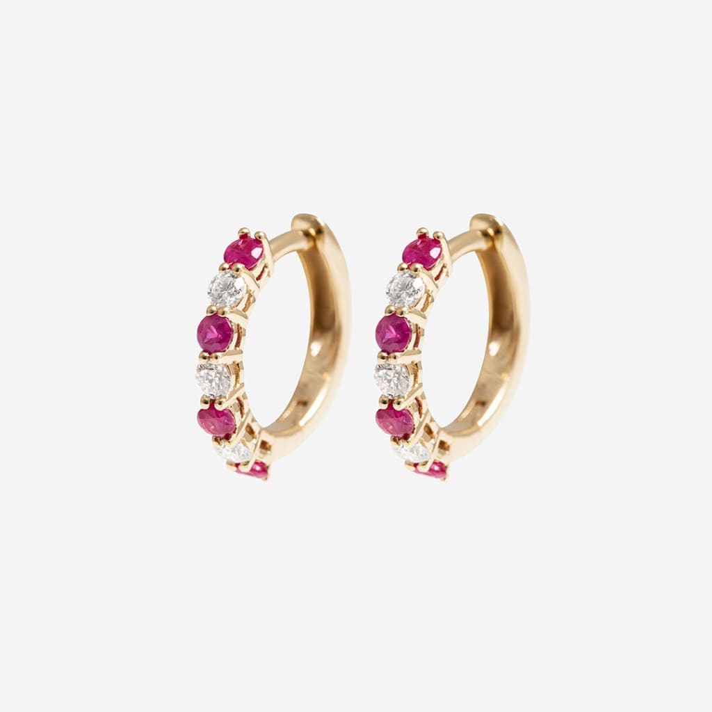 Crimson | Diamond and Ruby Huggies in 9ct Gold
