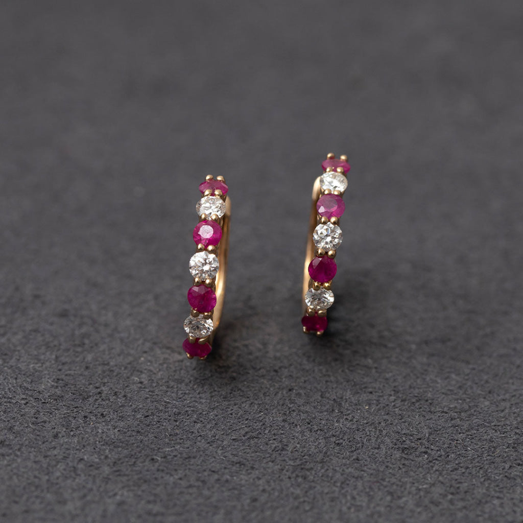 Crimson | Diamond and Ruby Huggies in 9ct Gold - Earrings