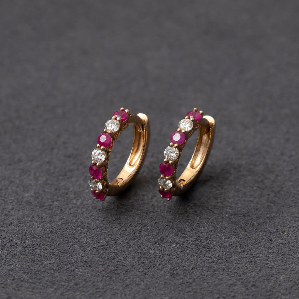 Crimson | Diamond and Ruby Huggies in 9ct Gold - Earrings