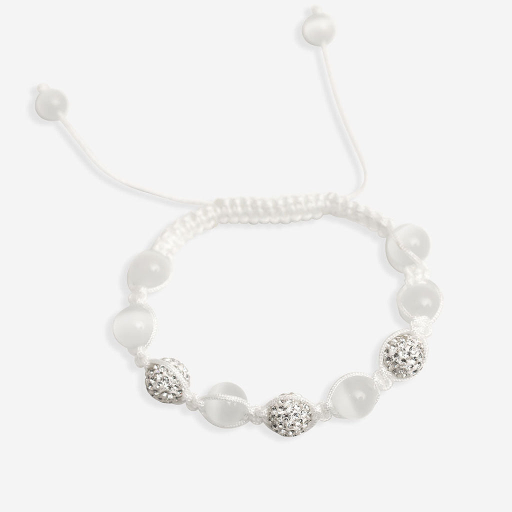 Crystal and white balls bracelet on white background