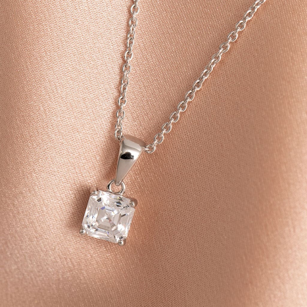 Cubic Zirconia Asscher Cut Necklace | Sterling Silver