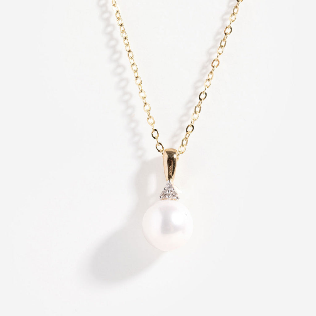 Cultured Pearl & Diamond Necklace | 9ct Gold - Necklace