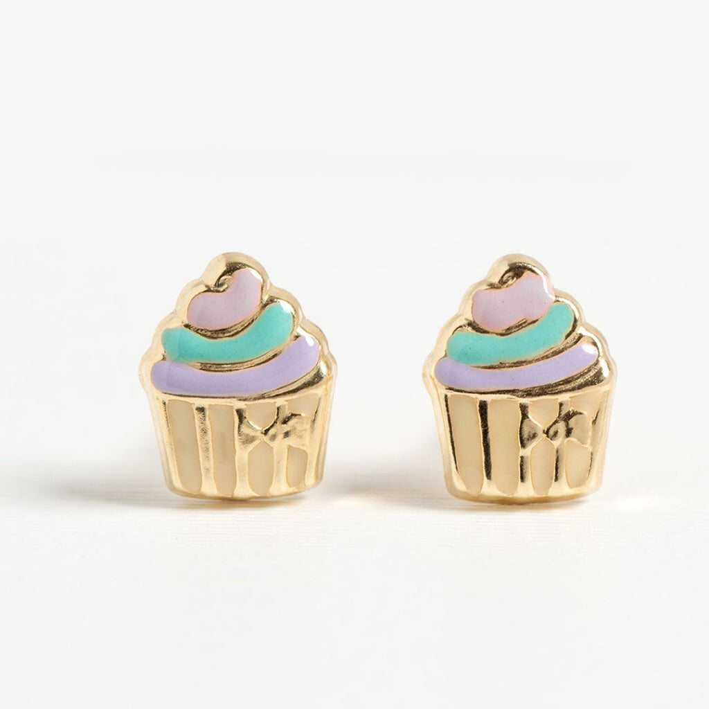 cupcake 9ct gold kids earrings