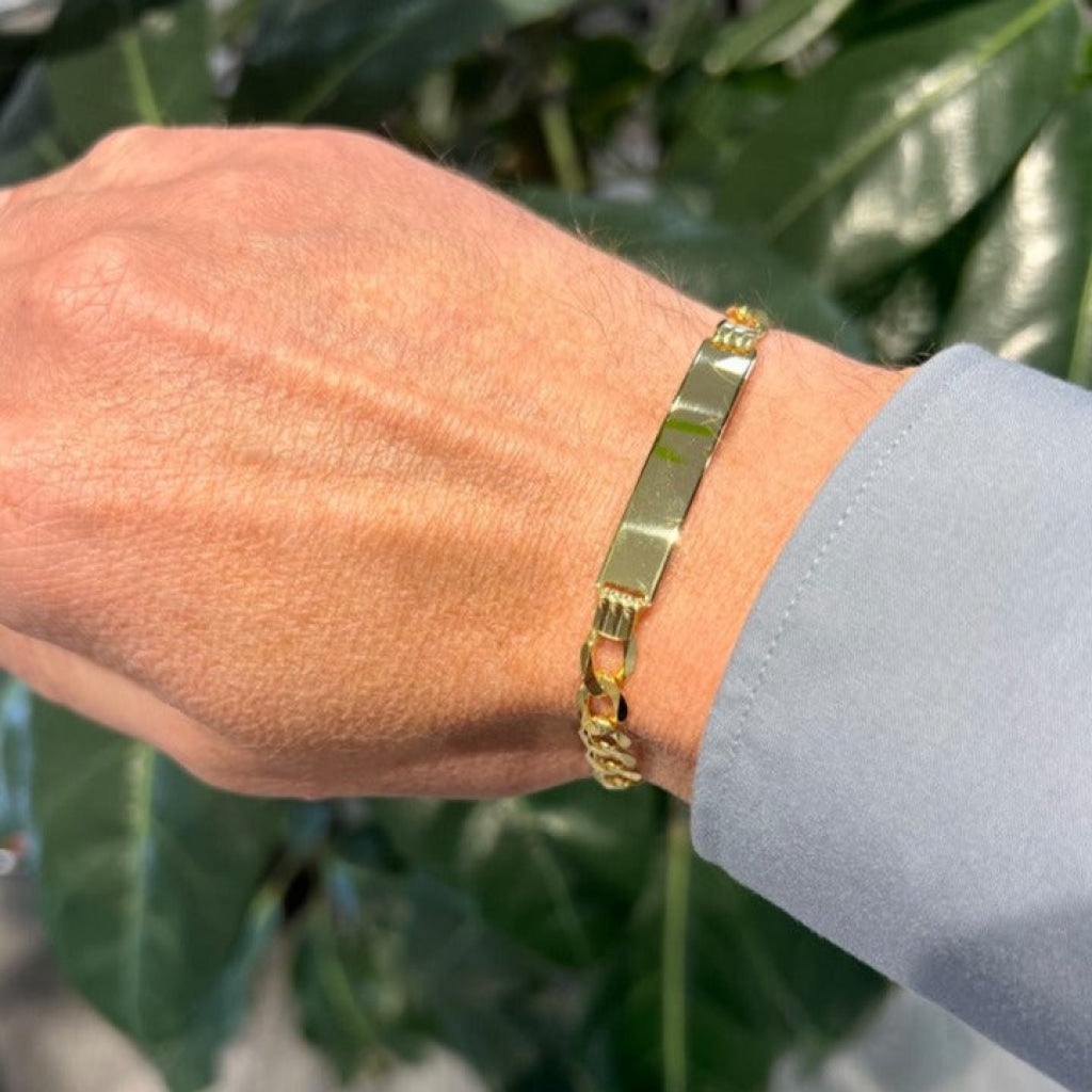 Curb Link Identity Bracelet | 9ct Gold - Bracelet on wrist