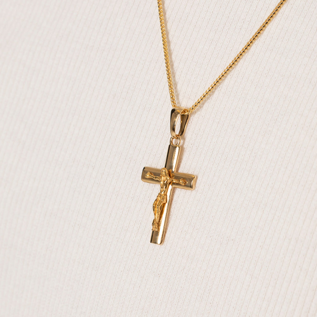 Curved Crucifix Necklace | 14ct Gold - Necklace