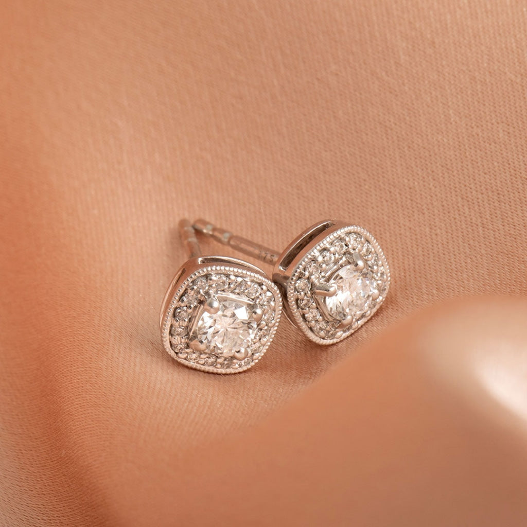 Cushion Halo Diamond Earrings - 0.42 CT