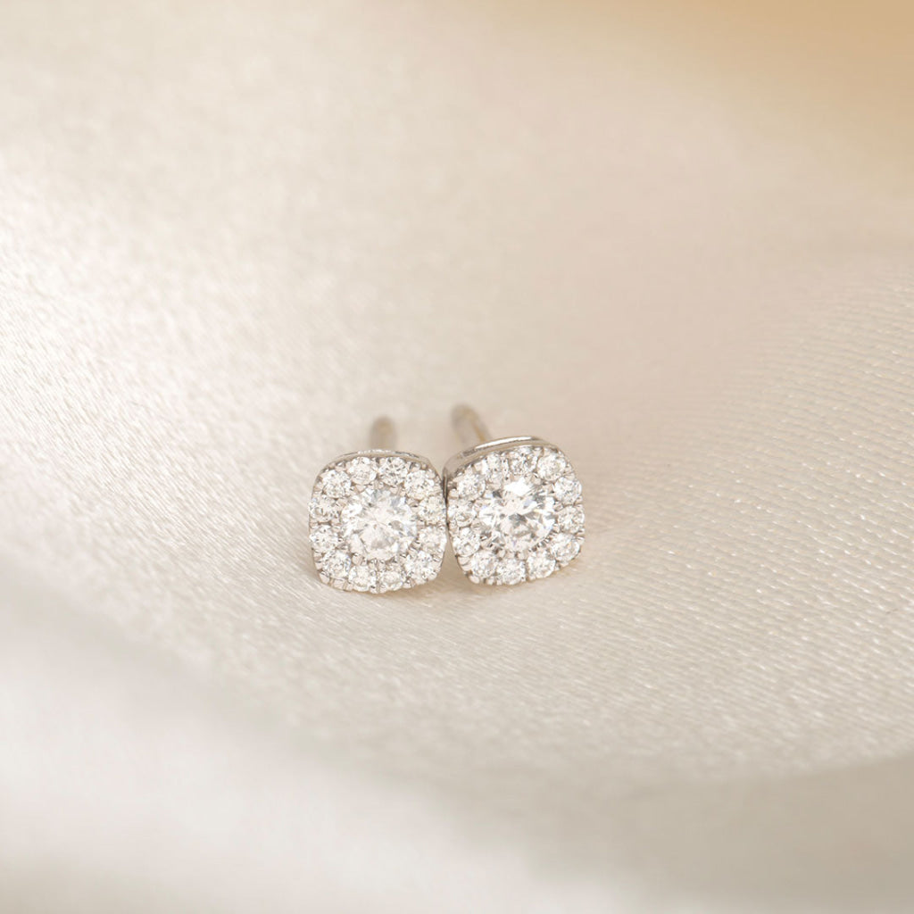 Cushion Halo Diamond Earrings.15ct | 9ct White Gold