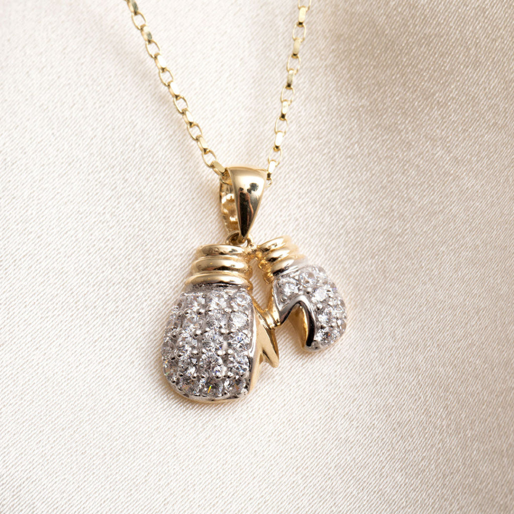 CZ Boxing Gloves Pendant | 9ct Gold