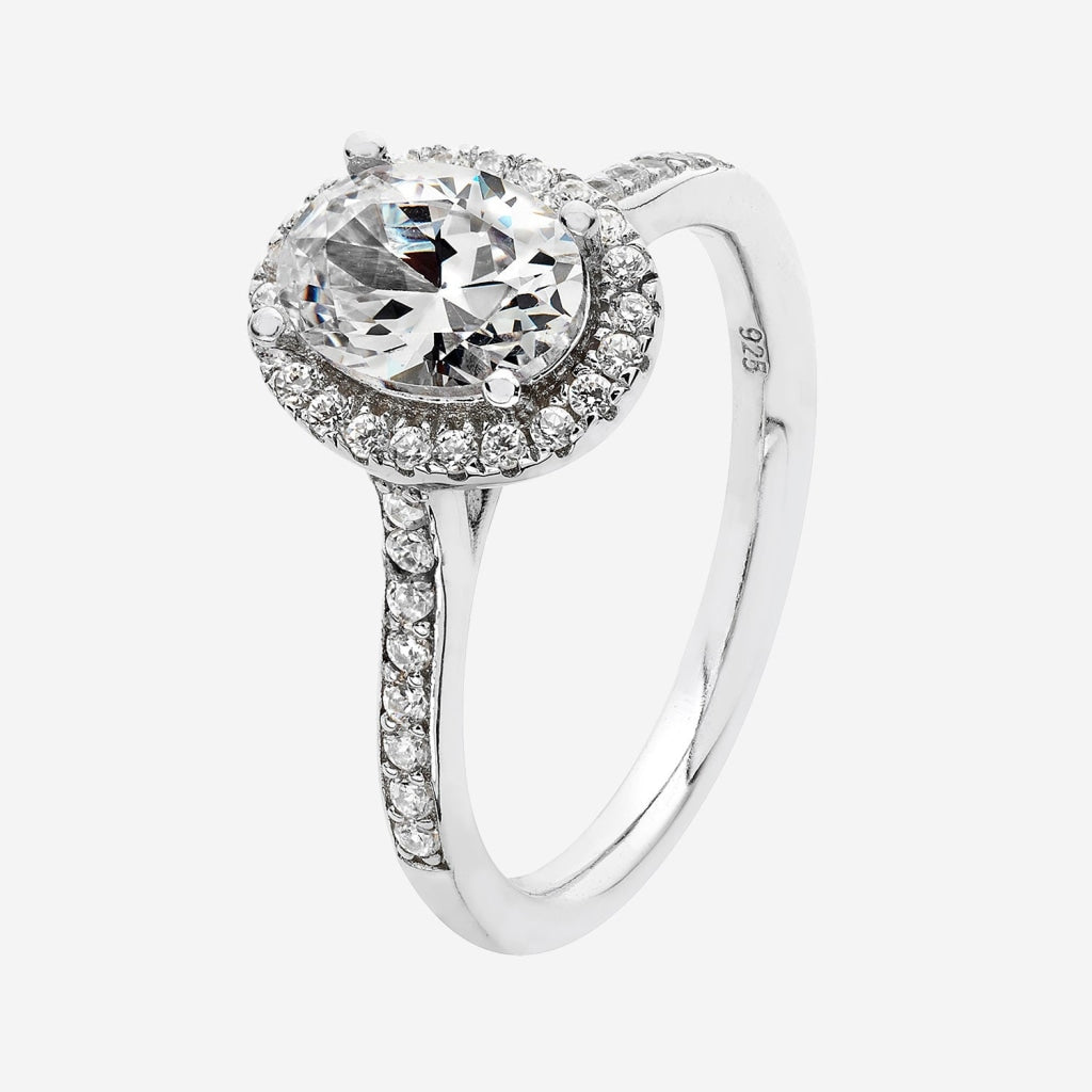 CZ Oval Halo Ring | Sterling Silver