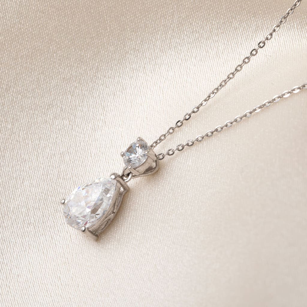 CZ Pear Drop Necklace | 9ct White Gold