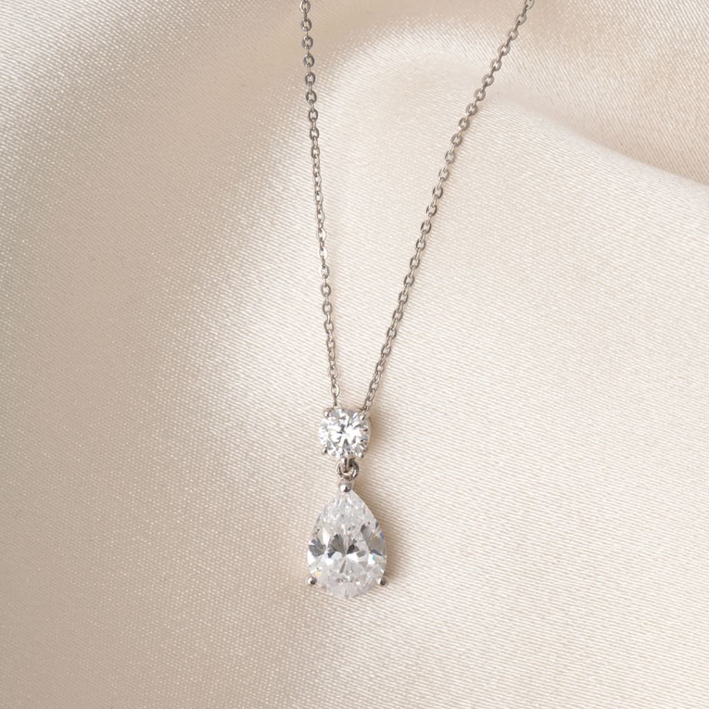 CZ Pear Drop Necklace | 9ct White Gold