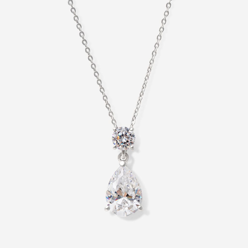 CZ Pear Drop Necklace | 9ct White Gold