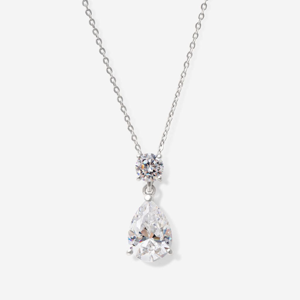 CZ Pear Drop Necklace | 9ct White Gold